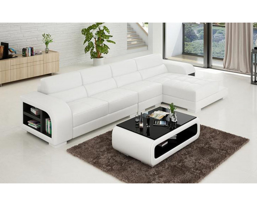 Jubilee Poris Small Modern Left Hand Facing Sectional - White, Top Grain Italian Leather