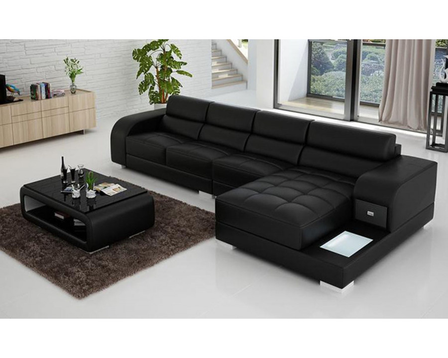 Jubilee Poris Small Modern Right Hand Facing Sectional - Black, Bonded Leather