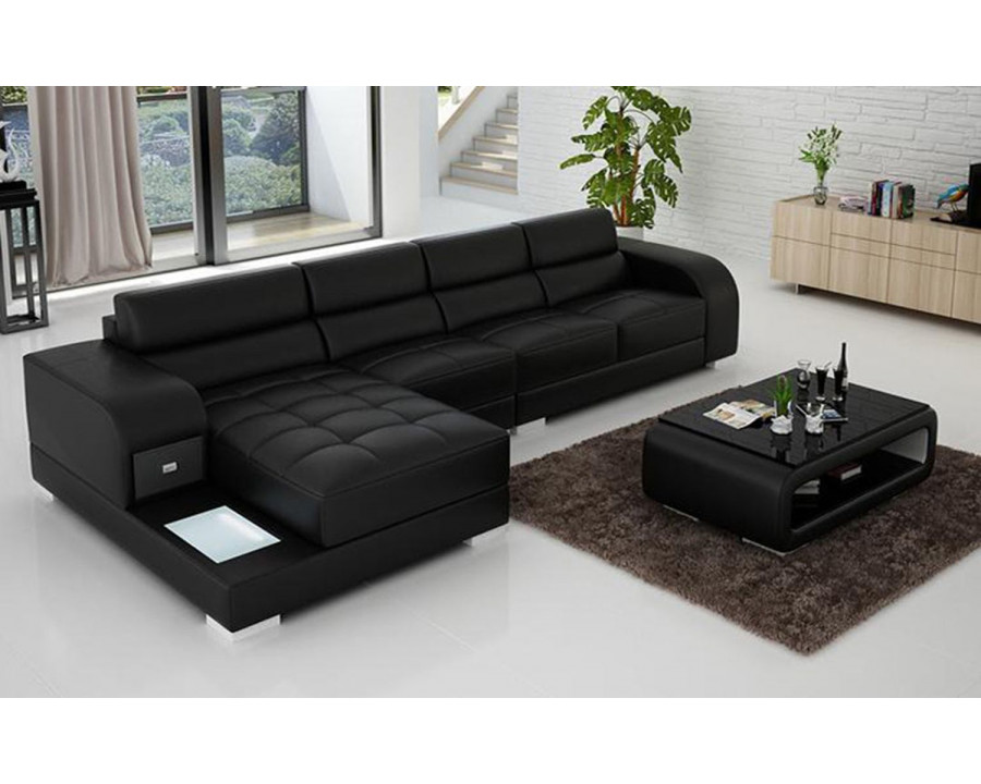 Jubilee Poris Small Modern Left Hand Facing Sectional - Black, Top Grain Italian Leather