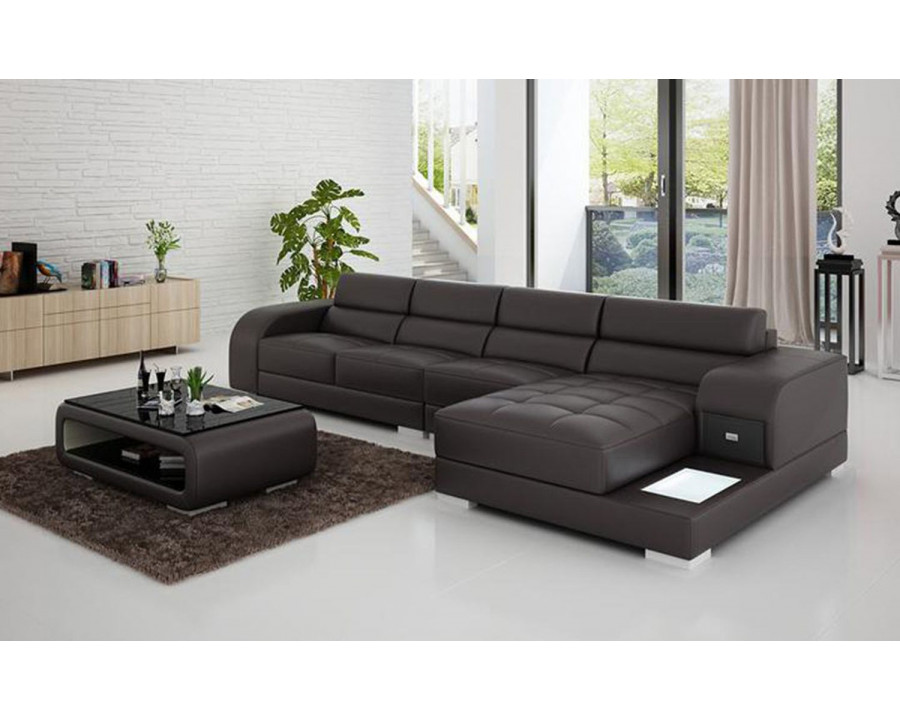 Jubilee Poris Small Modern Left Hand Facing Sectional - Dark Brown, Top Grain Italian Leather