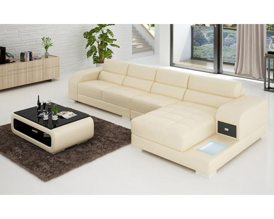 Jubilee Poris Small Modern Left Hand Facing Sectional - Beige, Bonded Leather