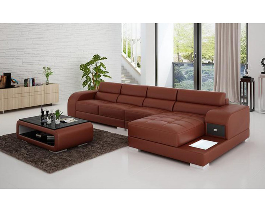 Jubilee Poris Small Modern Left Hand Facing Sectional - Brown, Top Grain Italian Leather