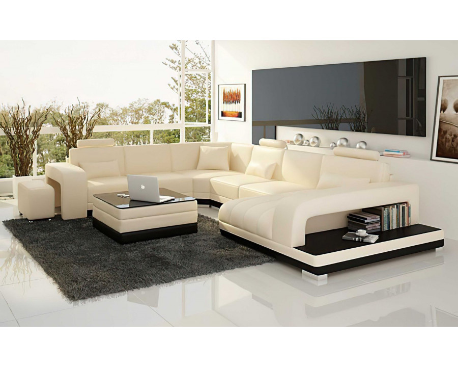 Jubilee Heather Modern U-Shape Right Hand Facing Sectional - Beige/Black, Top Grain Italian Leather