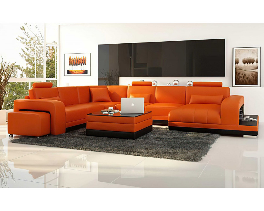 Jubilee Heather Modern U-Shape Right Hand Facing Sectional - Orange/Black, Bonded Leather