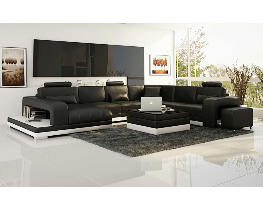 Jubilee Heather Modern U-Shape Left Hand Facing Sectional - Black/White, Bonded Leather