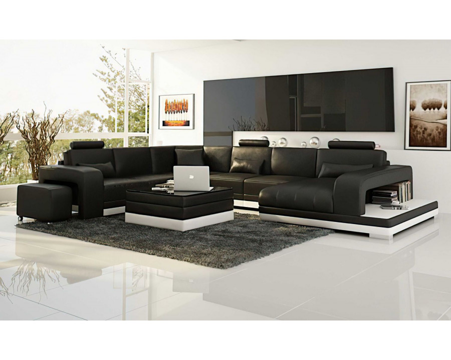 Jubilee Heather Modern U-Shape Right Hand Facing Sectional - Black/White, Bonded Leather