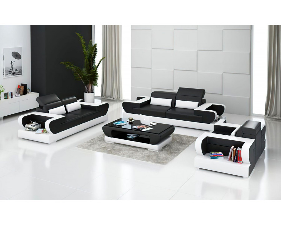 Jubilee Ezrael Modern Sofa Set - Black/White, Bonded Leather