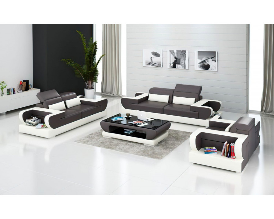 Jubilee Ezrael Modern Sofa Set - Dark Brown/White, Bonded Leather