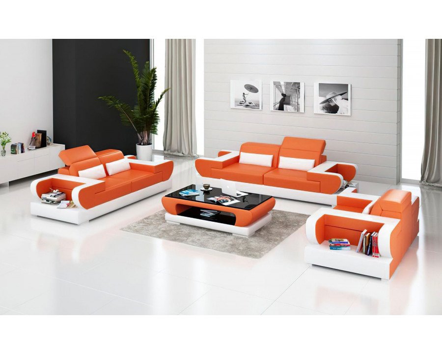 Jubilee Ezrael Modern Sofa Set - Orange/White, Bonded Leather