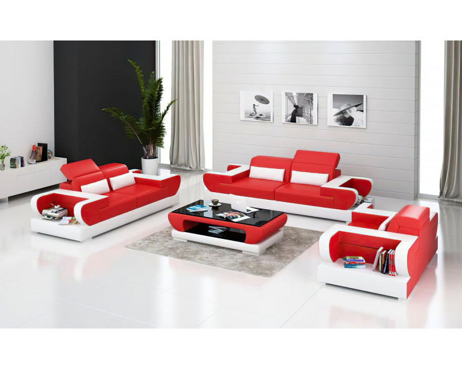 Jubilee Ezrael Modern Sofa Set - Red/White, Bonded Leather