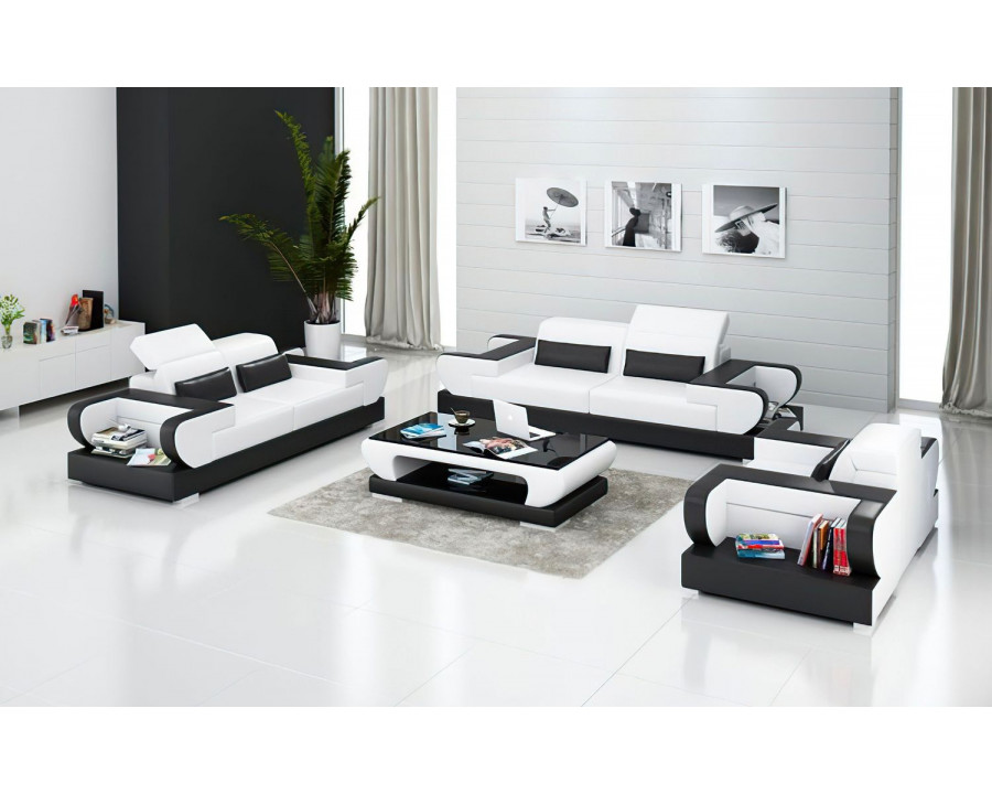 Jubilee Ezrael Modern Sofa Set - White/Black, Bonded Leather