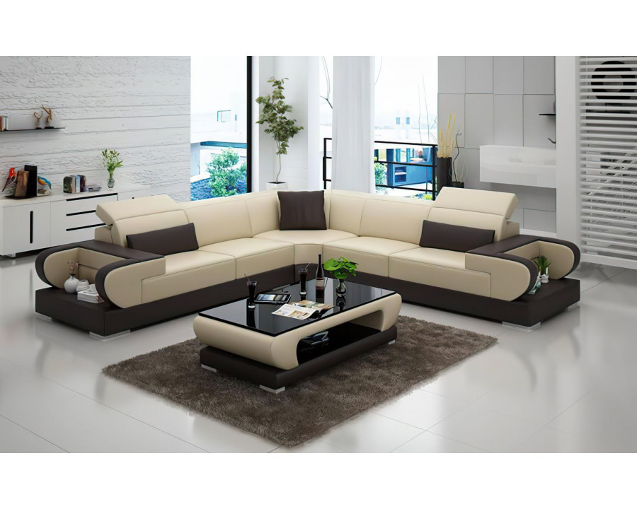 Jubilee Ezrael Modern Sectional - Beige/Dark Brown, Bonded Leather