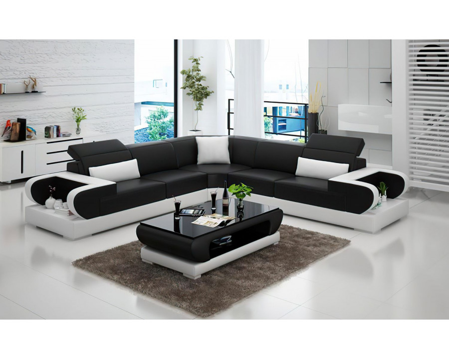 Jubilee Ezrael Modern Sectional - Black/White, Bonded Leather