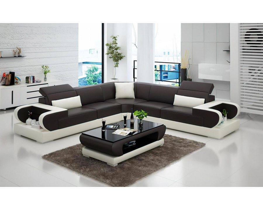 Jubilee Ezrael Modern Sectional - Dark Brown/White, Bonded Leather