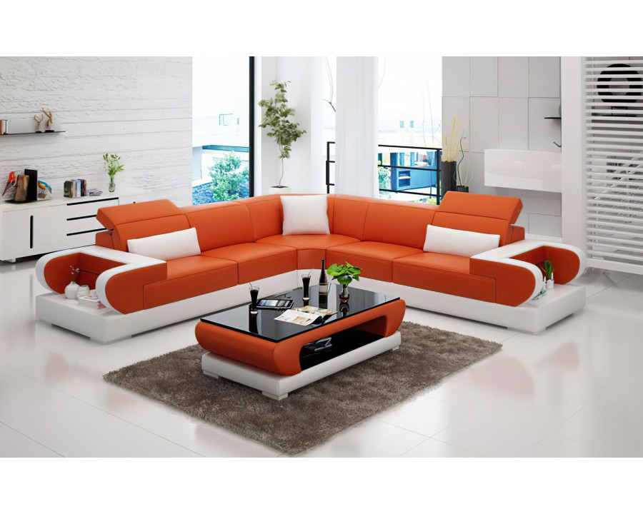 Jubilee Ezrael Modern Sectional - Orange/White, Bonded Leather