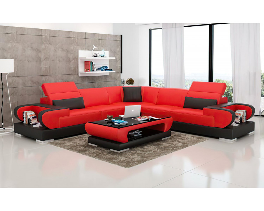 Jubilee Ezrael Modern Sectional - Red/Black, Top Grain Italian Leather