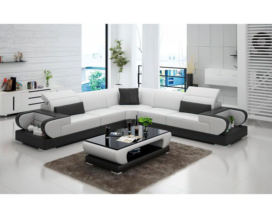 Jubilee Ezrael Modern Sectional - White/Black, Bonded Leather