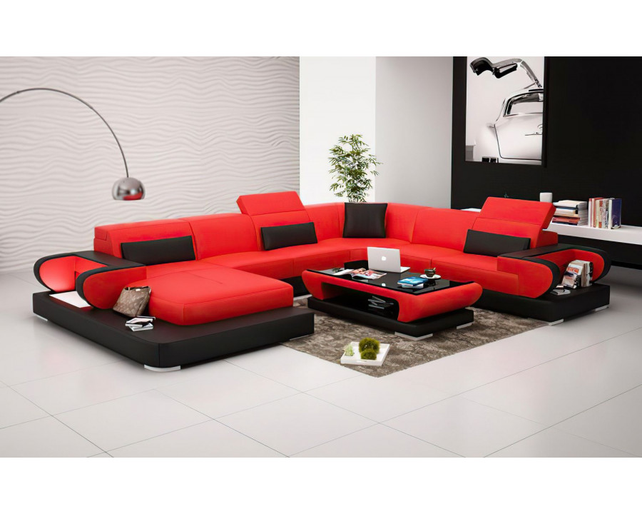 Jubilee Ezrael Modern U-Shape Left Hand Facing Sectional - Red/Black, Bonded Leather