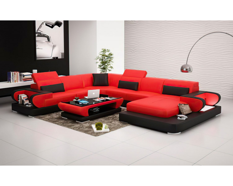 Jubilee Ezrael Modern U-Shape Right Hand Facing Sectional - Red/Black, Bonded Leather