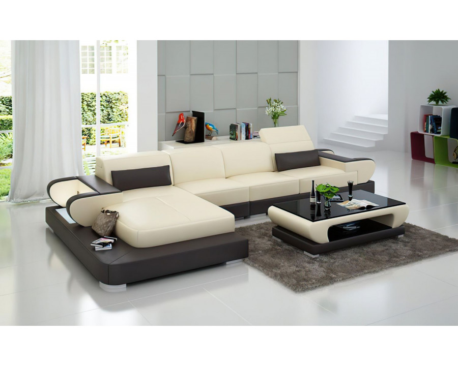 Jubilee Ezrael Small Modern Left Hand Facing Sectional - Beige/Dark Brown, Top Grain Italian Leather