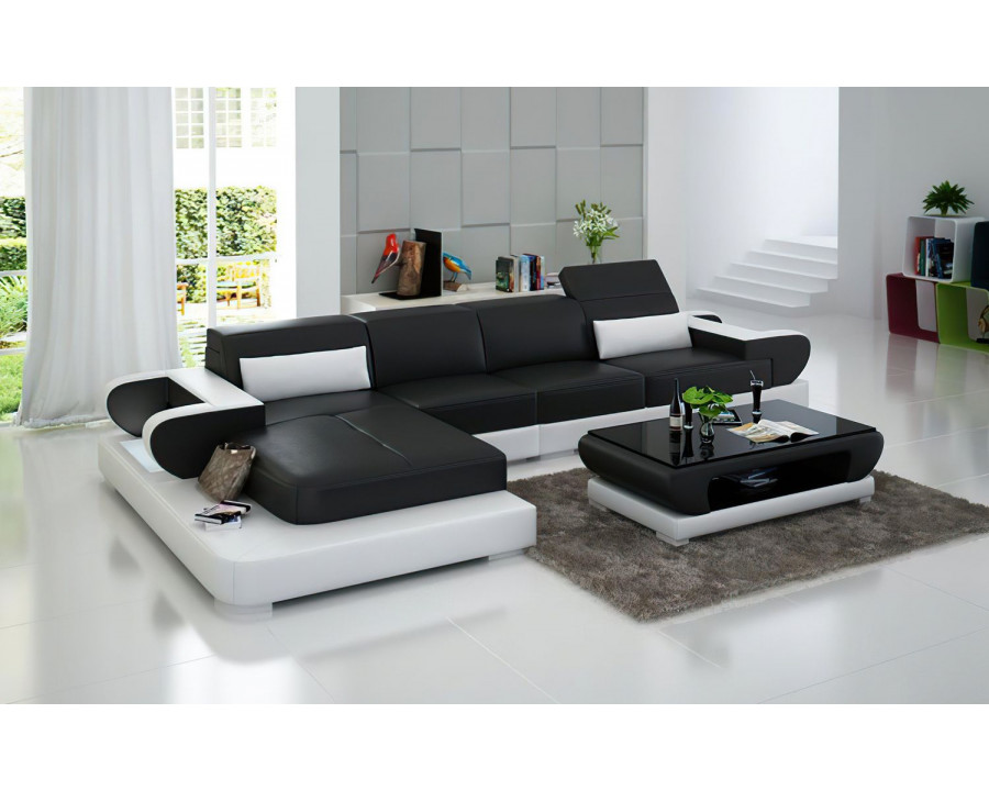 Jubilee Ezrael Small Modern Left Hand Facing Sectional - Black/White, Bonded Leather