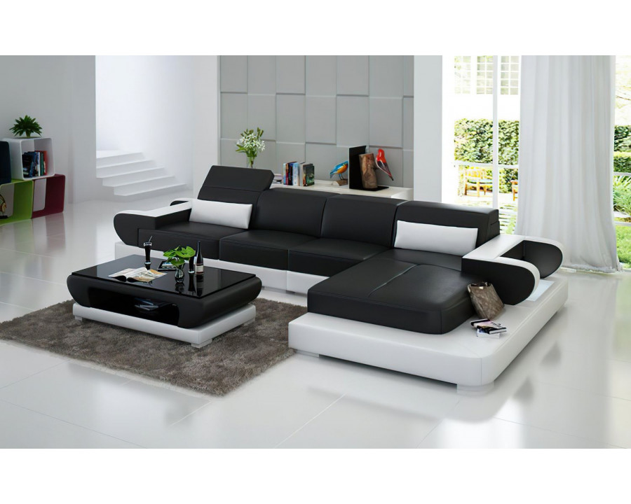 Jubilee Ezrael Small Modern Right Hand Facing Sectional - Black/White, Bonded Leather