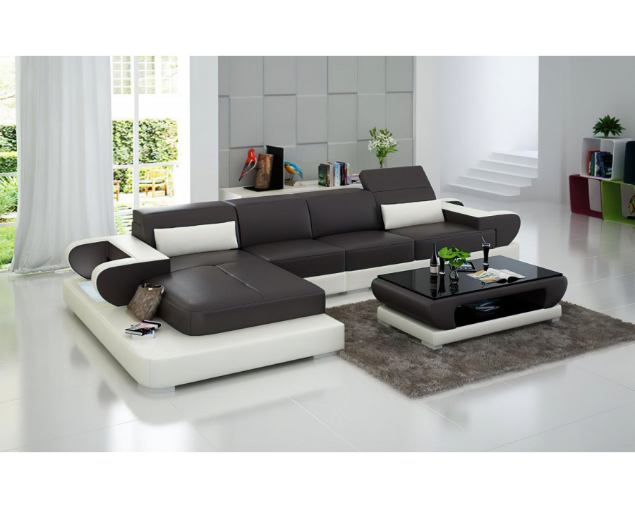 Jubilee Ezrael Small Modern Left Hand Facing Sectional - Dark Brown/White, Top Grain Italian Leather