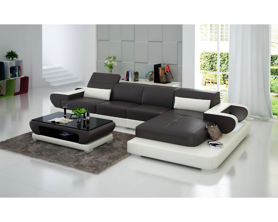 Jubilee Ezrael Small Modern Right Hand Facing Sectional - Dark Brown/White, Top Grain Italian Leather