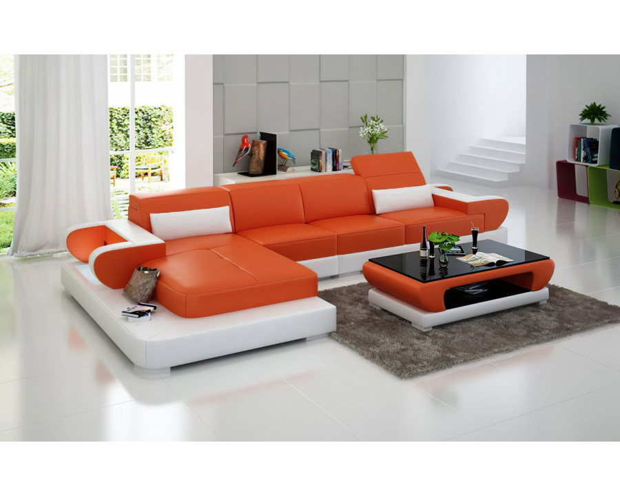 Jubilee Ezrael Small Modern Left Hand Facing Sectional - Orange/White, Bonded Leather