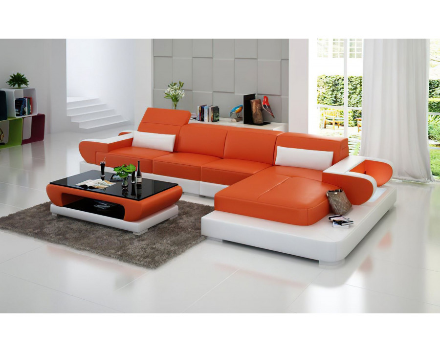 Jubilee Ezrael Small Modern Right Hand Facing Sectional - Orange/White, Bonded Leather