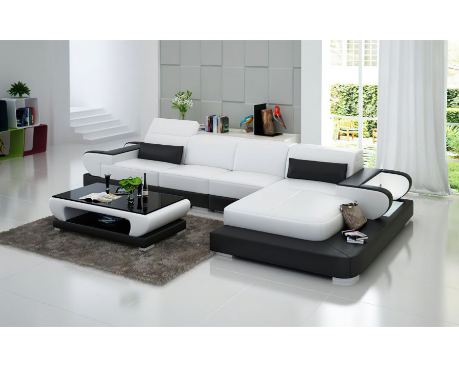 Jubilee Ezrael Small Modern Right Hand Facing Sectional - White/Black, Bonded Leather