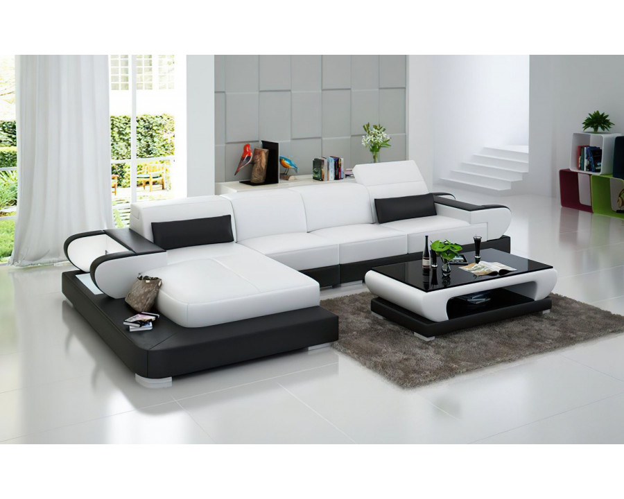 Jubilee Ezrael Small Modern Left Hand Facing Sectional - White/Black, Top Grain Italian Leather