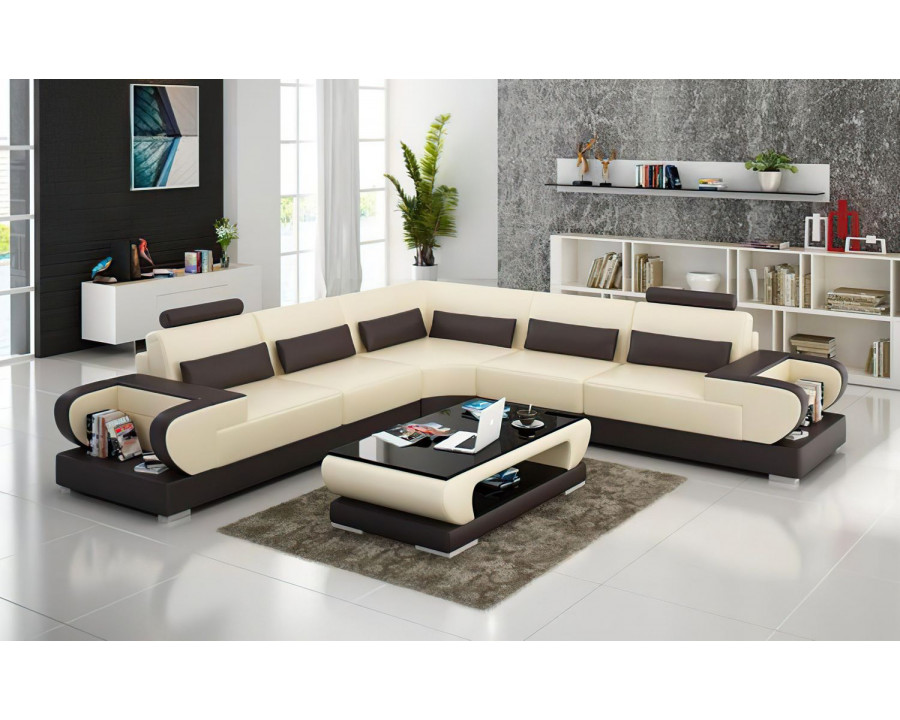 Jubilee Mirak Modern Sectional - Beige/Dark Brown, Bonded Leather