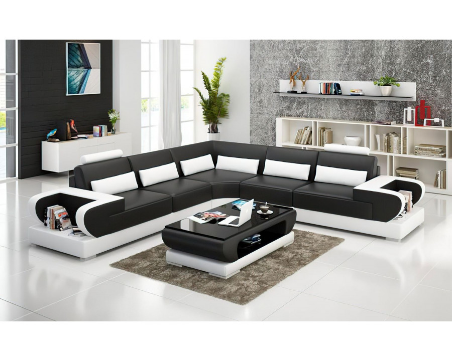 Jubilee Mirak Modern Sectional - Black/White, Bonded Leather