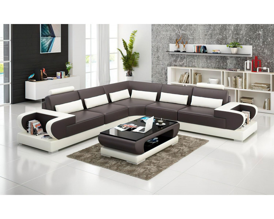 Jubilee Mirak Modern Sectional - Dark Brown/White, Bonded Leather