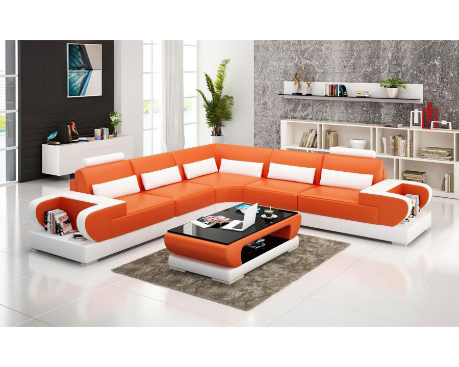 Jubilee Mirak Modern Sectional - Orange/White, Bonded Leather