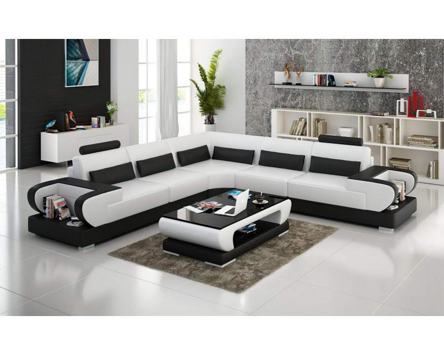 Jubilee Mirak Modern Sectional - White/Black, Bonded Leather