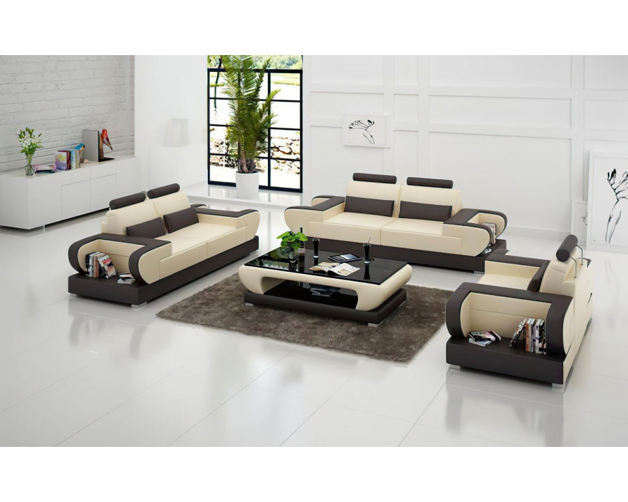 Jubilee Mirak Modern Sofa Set - Beige/Dark Brown, Bonded Leather