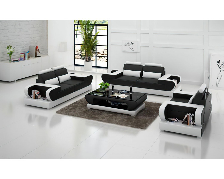 Jubilee Mirak Modern Sofa Set - Black/White, Bonded Leather