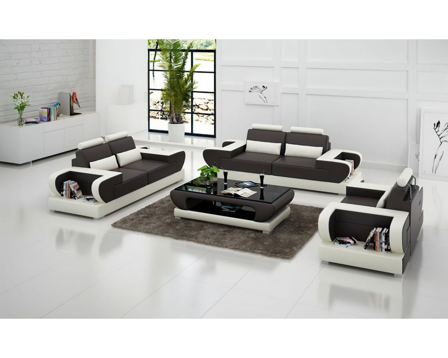 Jubilee Mirak Modern Sofa Set - Dark Brown/White, Bonded Leather