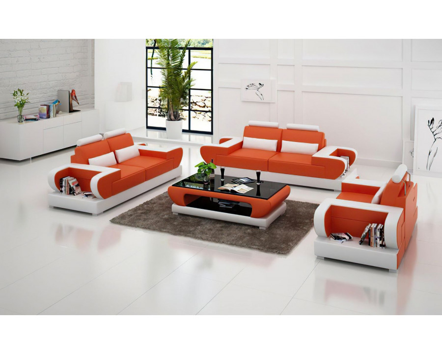 Jubilee Mirak Modern Sofa Set - Orange/White, Bonded Leather