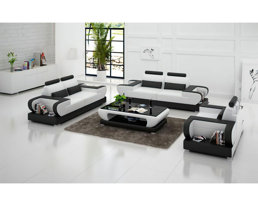 Jubilee Mirak Modern Sofa Set - White/Black, Bonded Leather