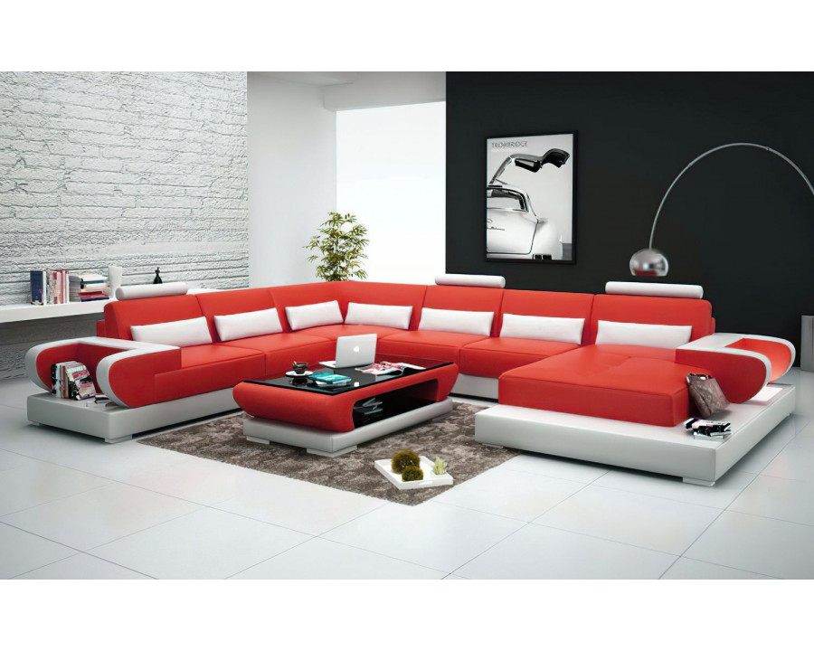 Jubilee Mirak Modern U-Shape Right Hand Facing Sectional - Red/White, Bonded Leather