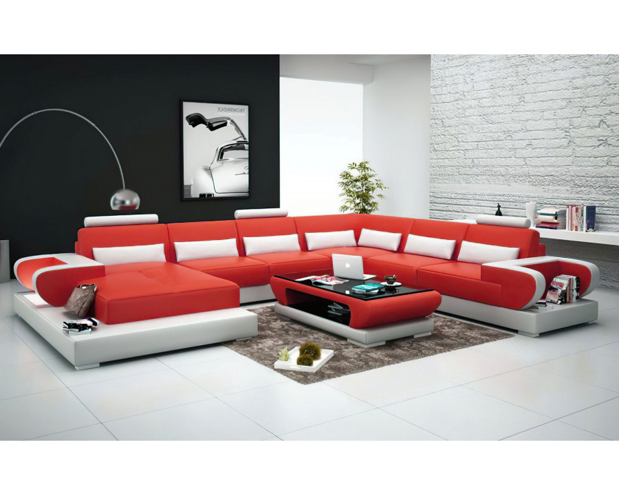 Jubilee Mirak Modern U-Shape Left Hand Facing Sectional - Red/White, Top Grain Italian Leather