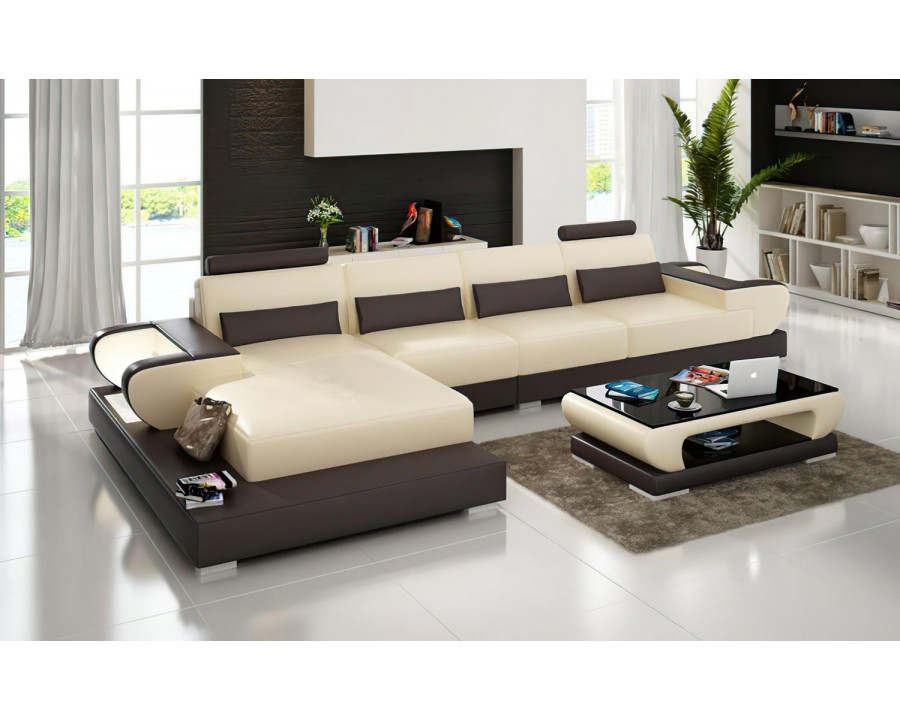 Jubilee Mirak Small Modern Left Hand Facing Sectional - Beige/Dark Brown, Bonded Leather