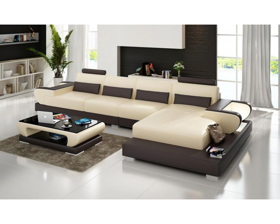 Jubilee Mirak Small Modern Right Hand Facing Sectional - Beige/Dark Brown, Bonded Leather