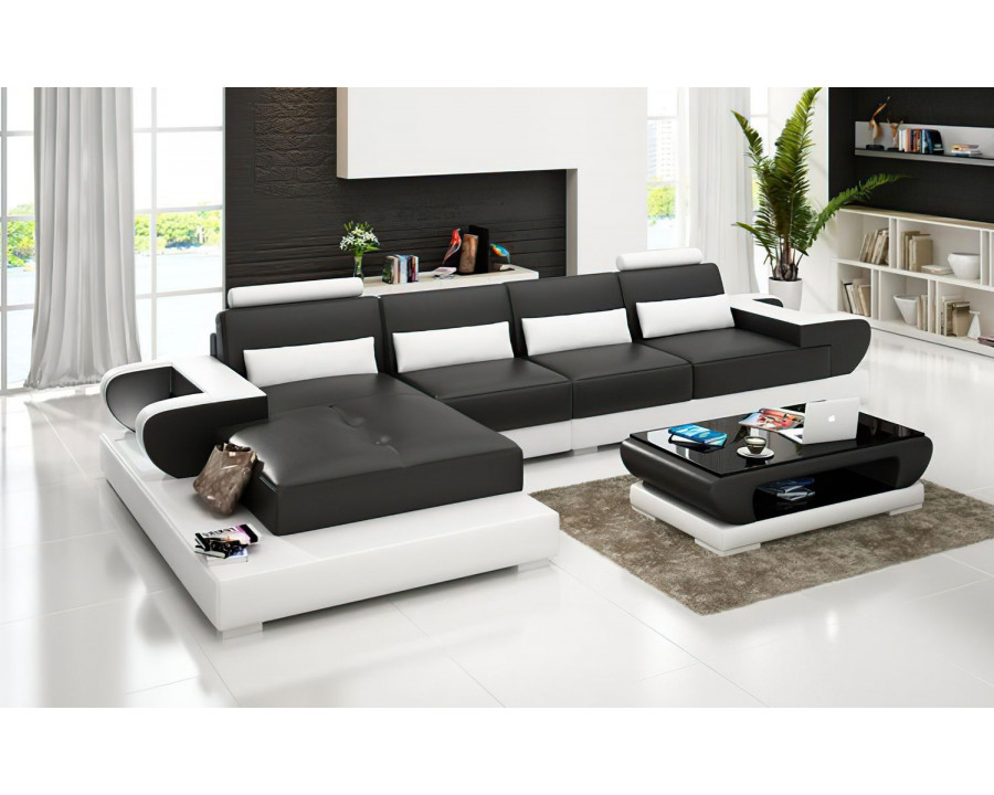 Jubilee Mirak Small Modern Left Hand Facing Sectional - Black/White, Top Grain Italian Leather