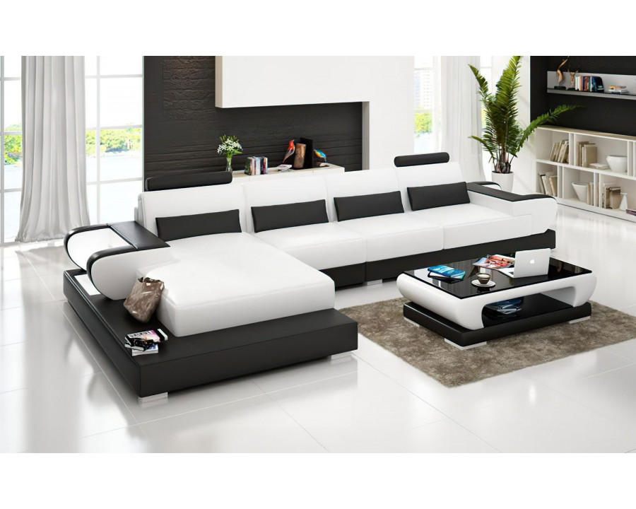 Jubilee Mirak Small Modern Left Hand Facing Sectional - Dark Brown/White, Top Grain Italian Leather