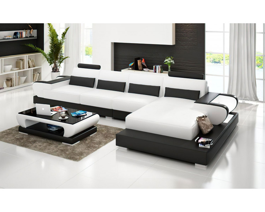 Jubilee Mirak Small Modern Right Hand Facing Sectional - Dark Brown/White, Top Grain Italian Leather