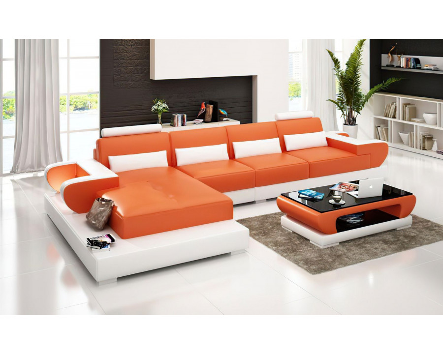 Jubilee Mirak Small Modern Left Hand Facing Sectional - Orange/White, Bonded Leather